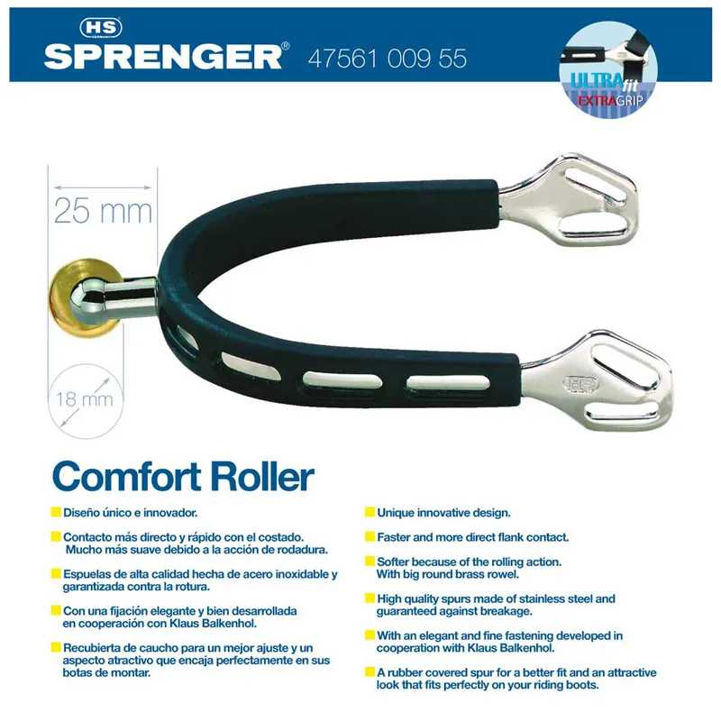 Estribo HS Sprenger Comfort Roller preto com design inovador e punho em borracha.