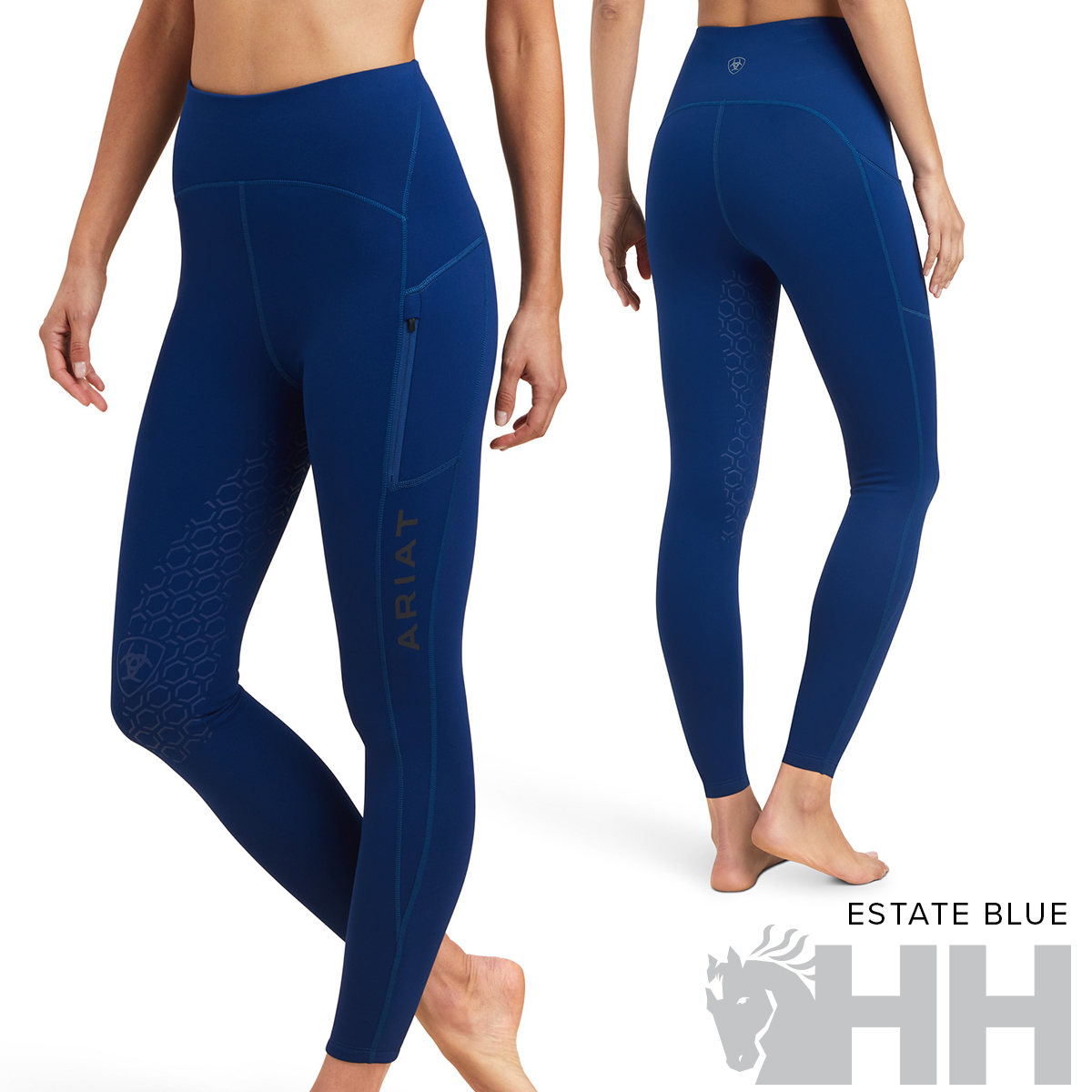 Leggings azuis escuras com bolso lateral e padrão texturizado