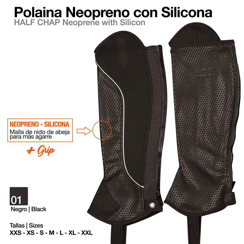 Polaina de montar neopreno preta com silicone e padrão colmeia