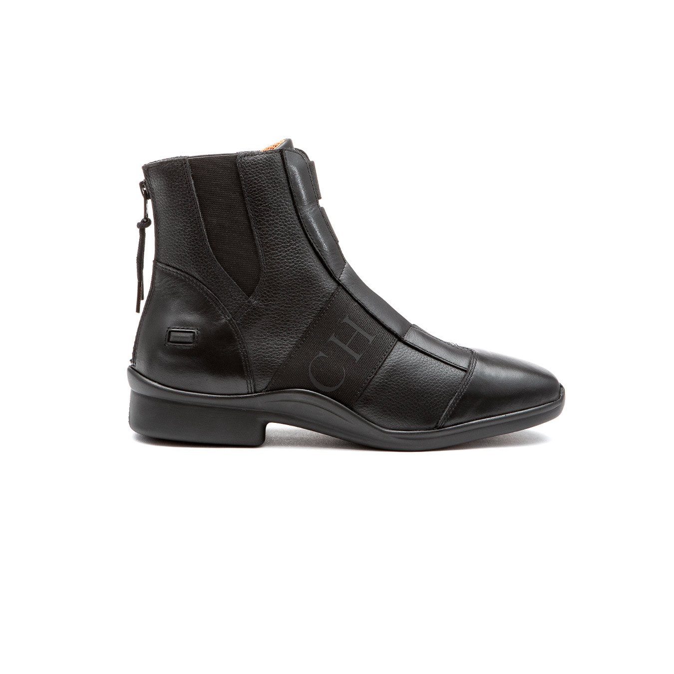 Bota masculina preta em couro e material elástico com sola preta