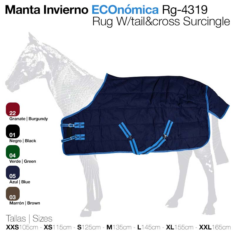 Manta de inverno azul para cavalo com fechos e alças