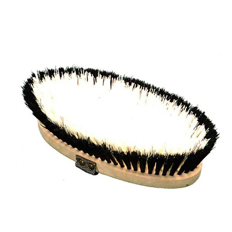 Escova oval de madeira com cerdas brancas e pretas