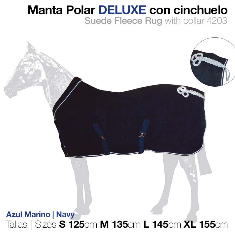 Manta polar DELUXE azul marinho para cavalo com cinto e fechos