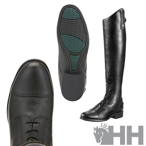 Botas de equitação negras em pele com sola antiderrapante e logótipo HH