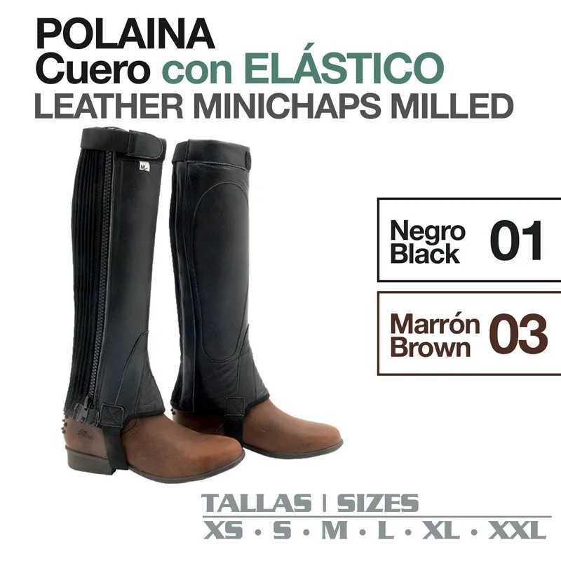 POLAINAS COURO C/ELÁSTICO PRETO