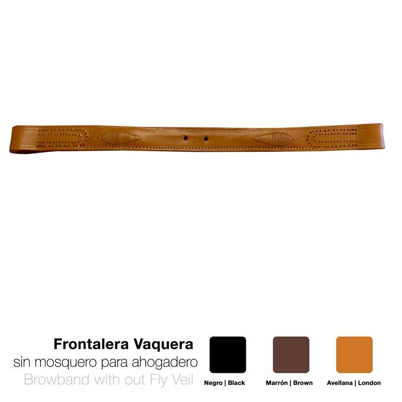 Faixa frontal para cabresto em couro castanho claro com detalhes em relevo sobre fundo branco