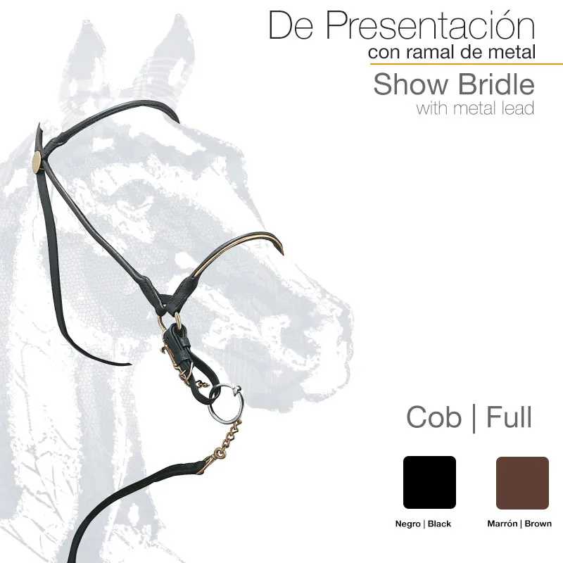 Cabresto de apresentação com ramal de metal em preto e castanho, para raças cob e full