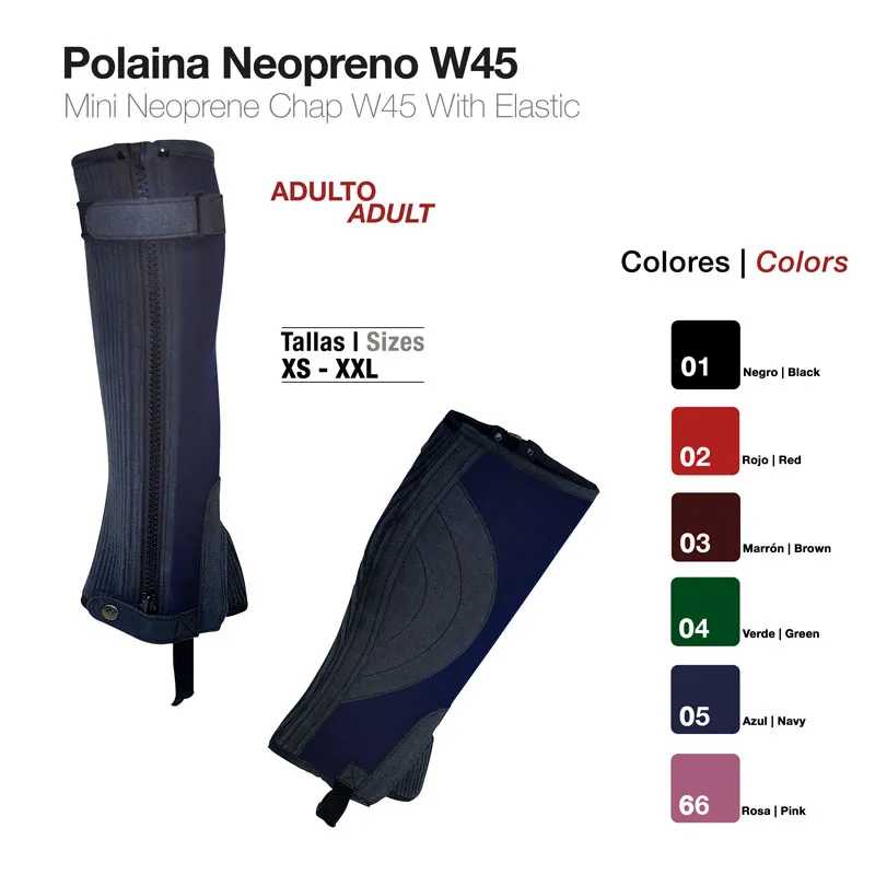 Polainas de neopreno W45 em várias cores para adulto com tamanhos XS a XXL