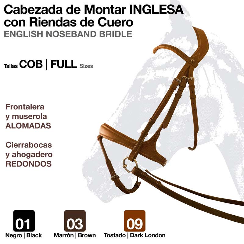 CABEÇADA INGLESA COM RÉDEAS DE COURO