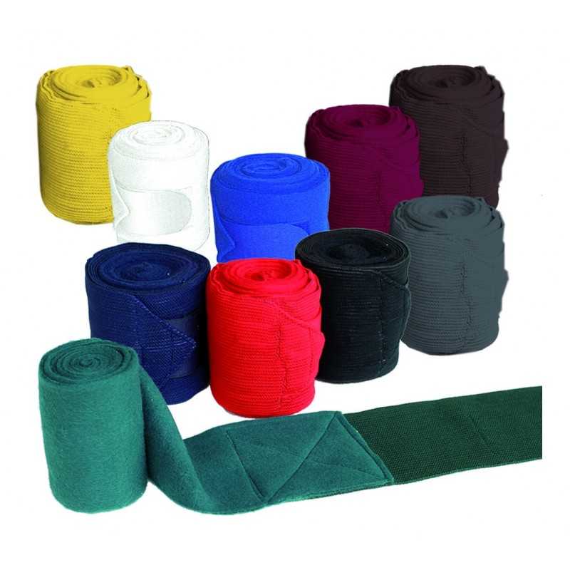 Dez rolos de bandagens elásticas coloridas em fundo branco