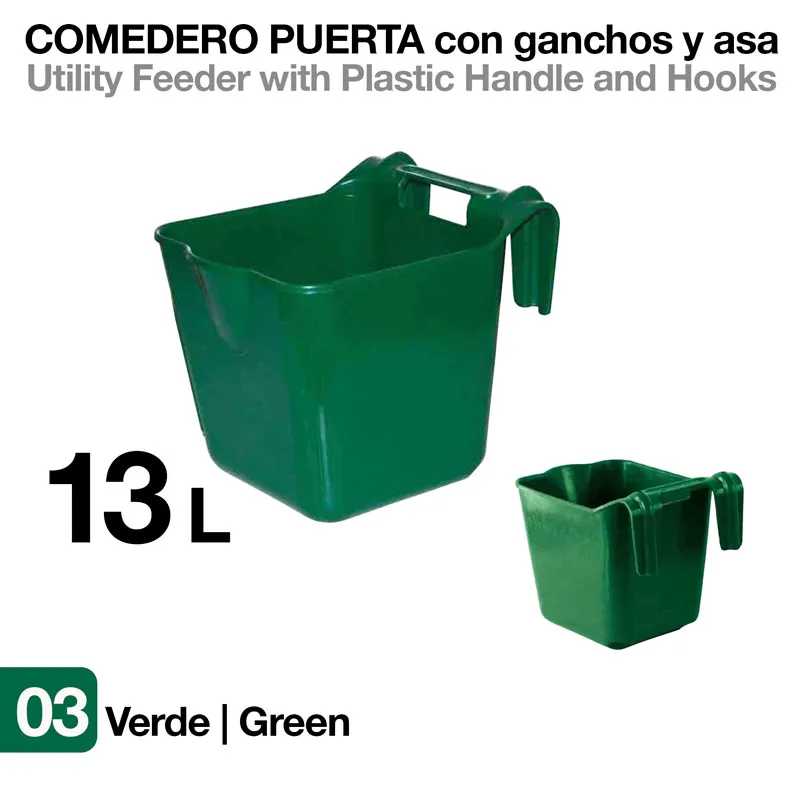 COMEDOURO PORTA COM GANCHOS E ASA VERDE 13 litros