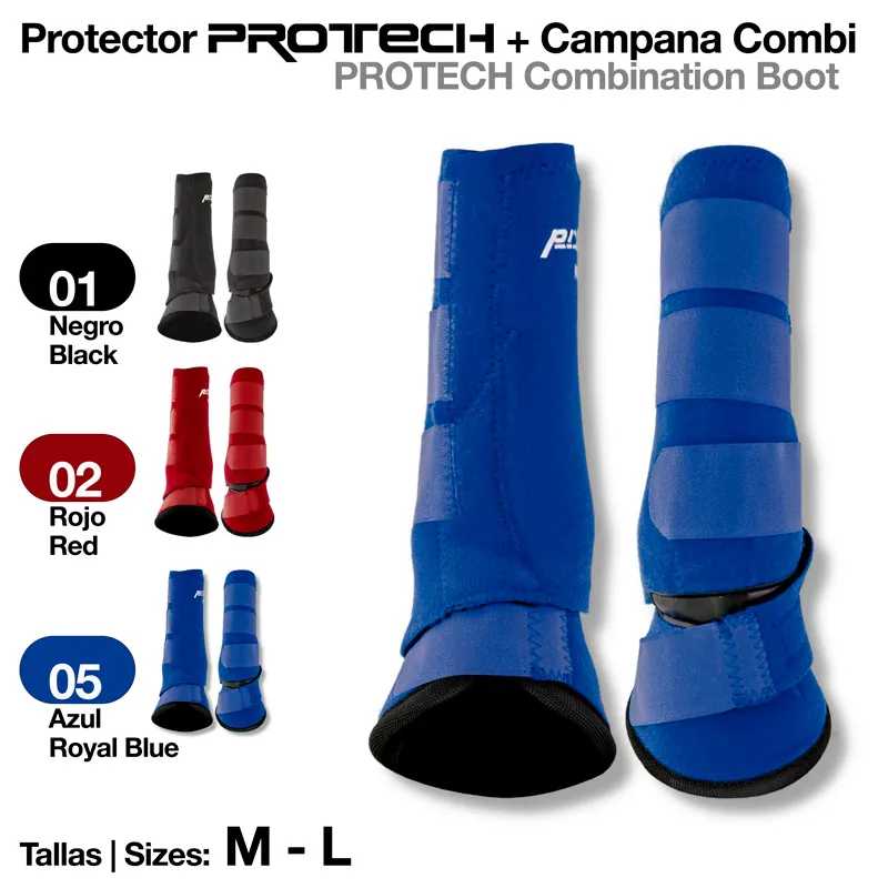 Botas de proteção para cavalos PROTECH em preto, vermelho e azul royal, tamanhos M-L