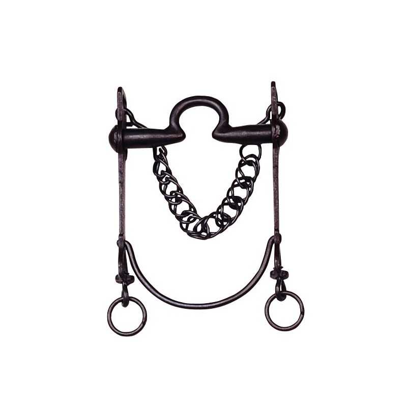 Freio de metal preto para equitação com corrente central