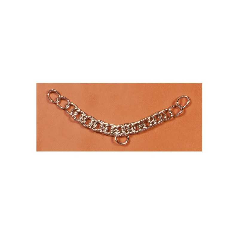 Pulseira metálica prateada com anel circular no centro sobre fundo laranja