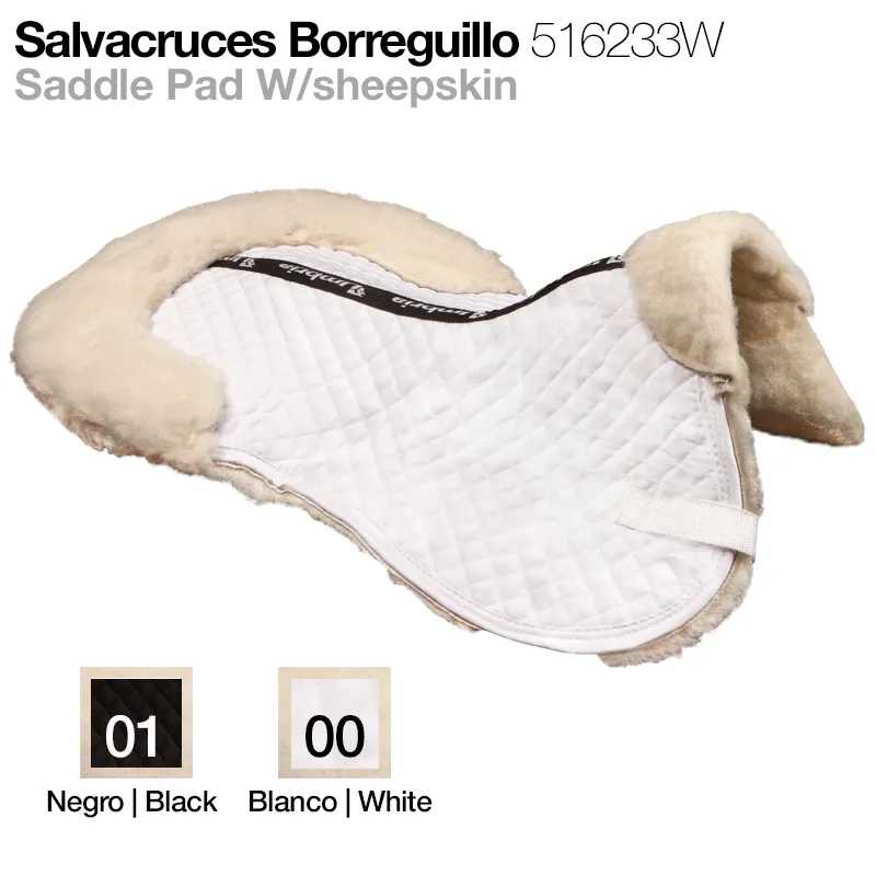 Salvacruces Borreguillo 516233W em pele de carneiro, cores preto e branco, almofada para sela.