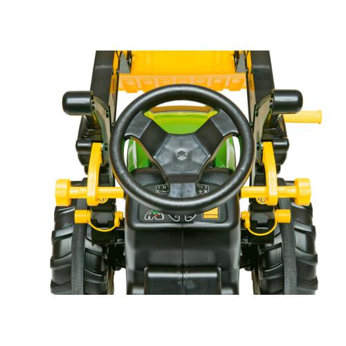 cadeira de criança em formato de trator de brincar com volante preto