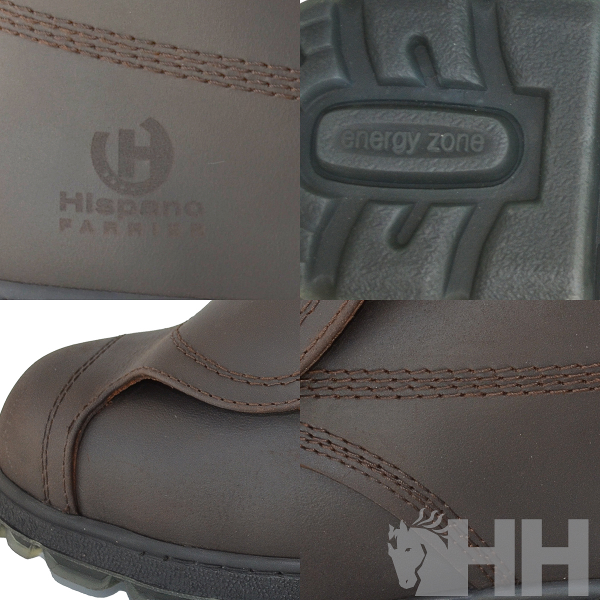 Botas castanhas em pele com sola preta e logótipos visíveis