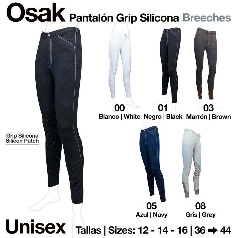 Calças de equitação Osak Grip Silicone Breeches várias cores e tamanhos