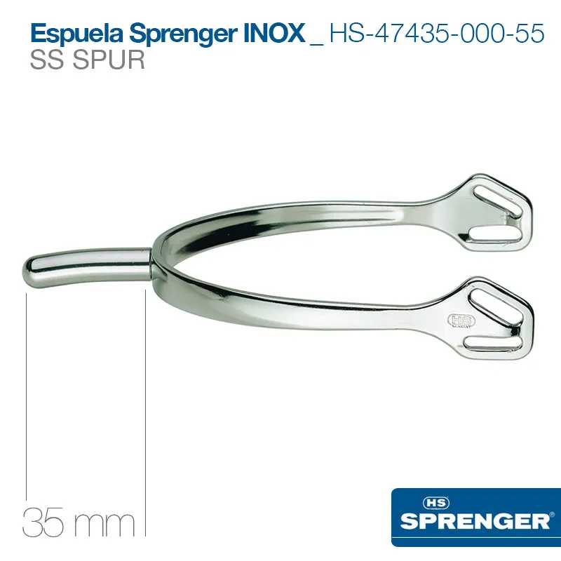 Espuela Sprenger INOX em aço inoxidável de 35 mm com logotipo HS SPRINGER