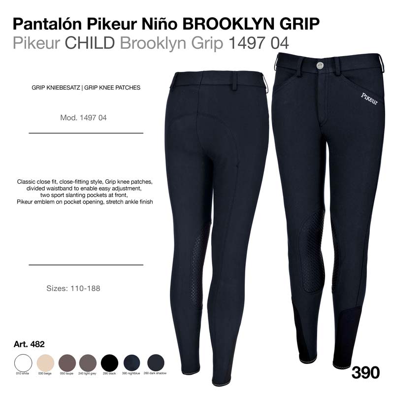 Calças de criança pretas Pikeur Brooklyn Grip com patches de aderência