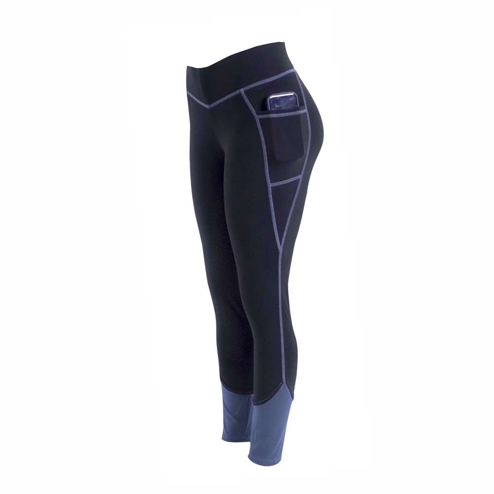 Leggings pretas com bolso lateral e costuras cinzentas
