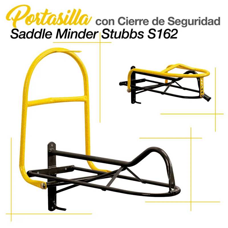 Portasela metálica preta e amarelo Stubbs S162 Saddle Minder com fecho de segurança