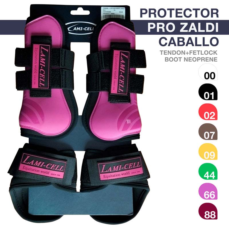 Conjunto de protetores para cavalo rosa e preto PROTECTOR PRO ZALDI em embalagem preta e azul