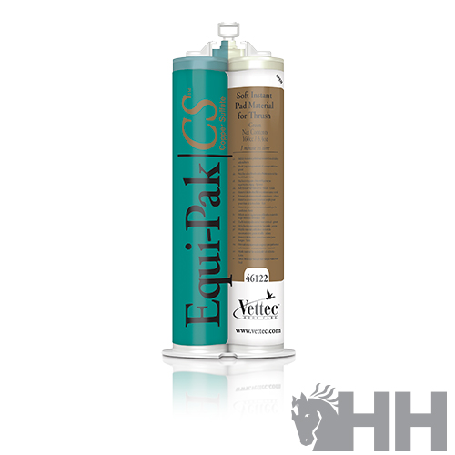 Cartucho de cola Equi-Pak CS da marca Vettec em plástico com etiqueta colorida