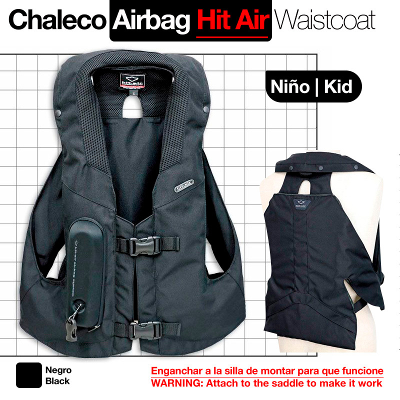 Colete Airbag Hit Air preto para crianças com fechos de encaixe