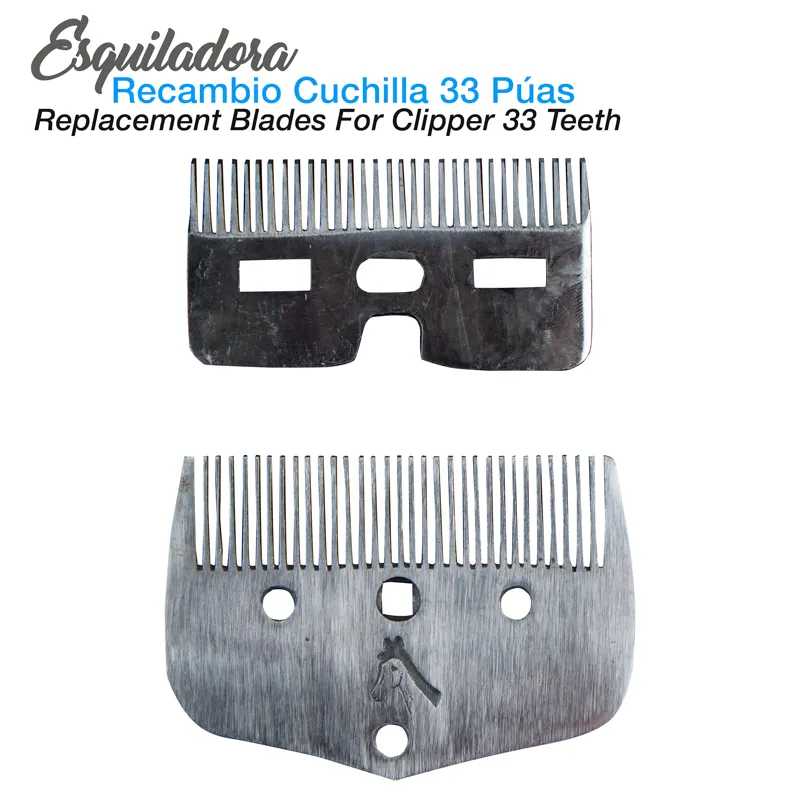 Lâminas metálicas de substituição para máquina de tosquiar com 33 dentes, com texto em português e inglês