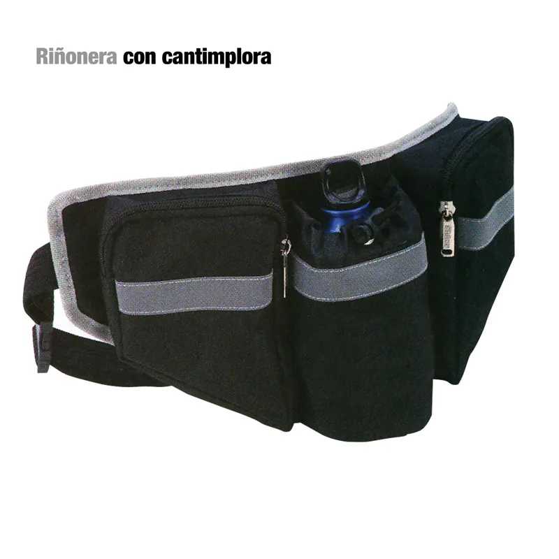 Riñonera preta com bolso para garrafa