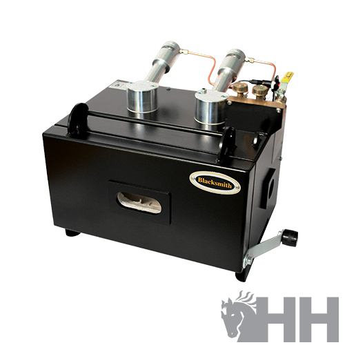 Máquina preta industrial com válvulas e manípulo