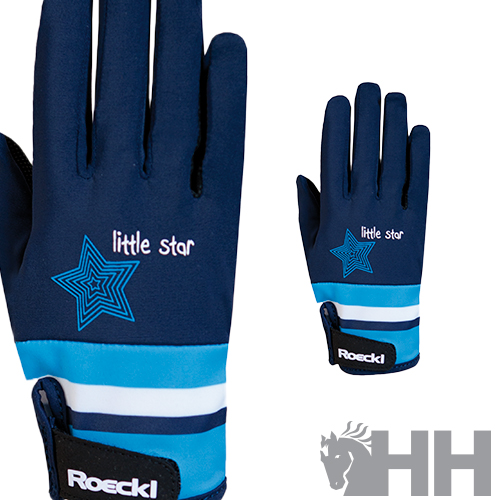 Luvas azuis para criança com estrela e texto little star