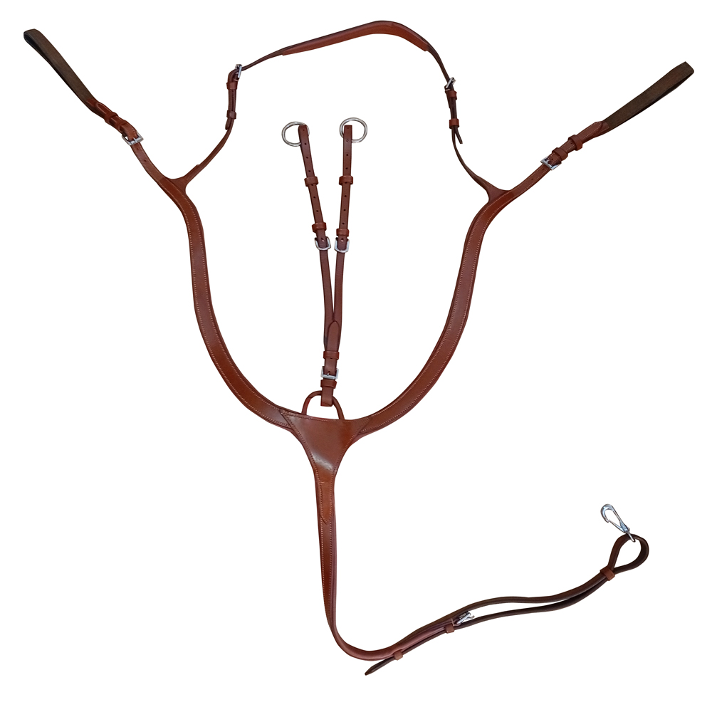 Peitoral de equitação em couro castanho com fivela metálica