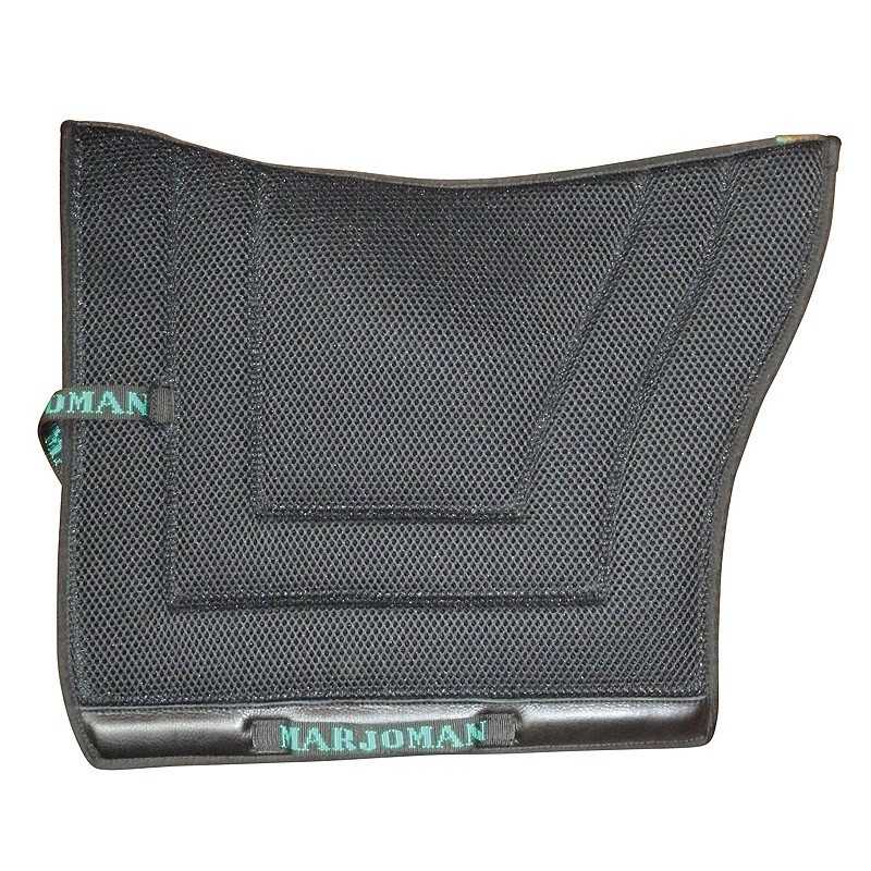 Protector de sela de cavalo preto com etiquetas MARJOMAN