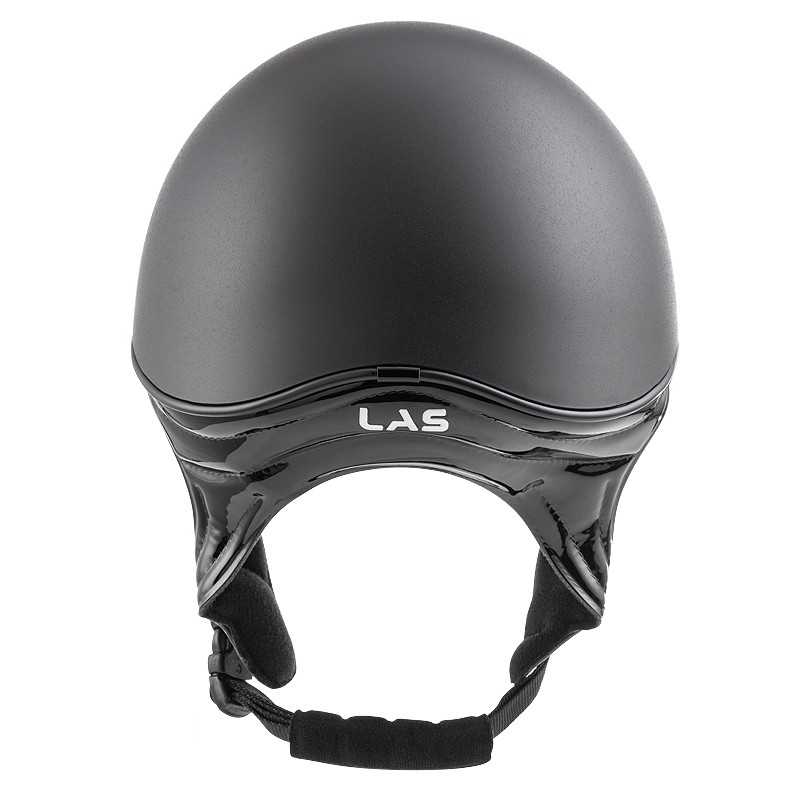 Capacete preto fosco com marca LAS e alças ajustáveis pretas