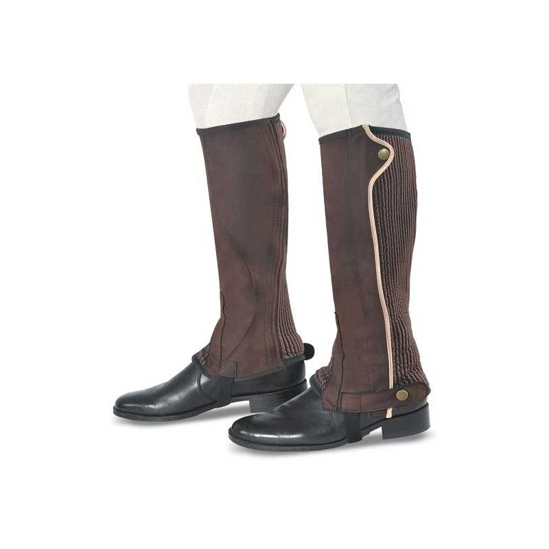 Par de polainas castanhas com fecho zip e botão dourado