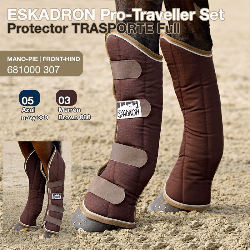 Conjunto Pro-Traveller Protector Trasporte Full para cavalos em tecido acolchoado castanho com velcro