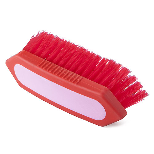 Escova de limpeza manual vermelha com cerdas vermelhas e zona branca na base