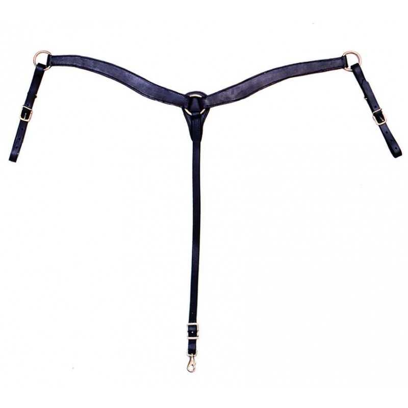 Cinto em couro preto com fivelas e argolas metálicas douradas em formato Y