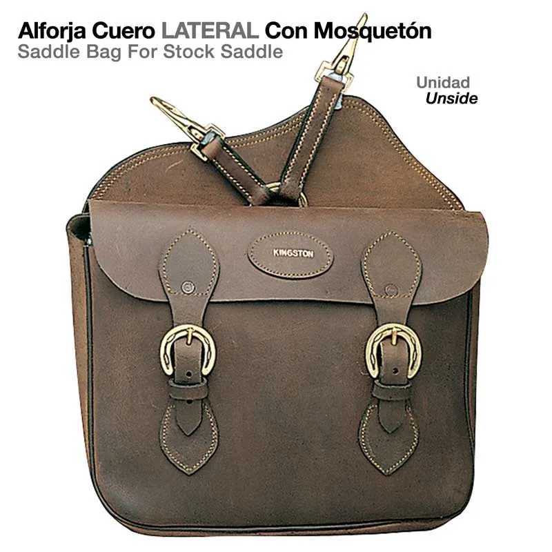 Alforja de couro castanho com fivelas metálicas douradas e alças ajustáveis