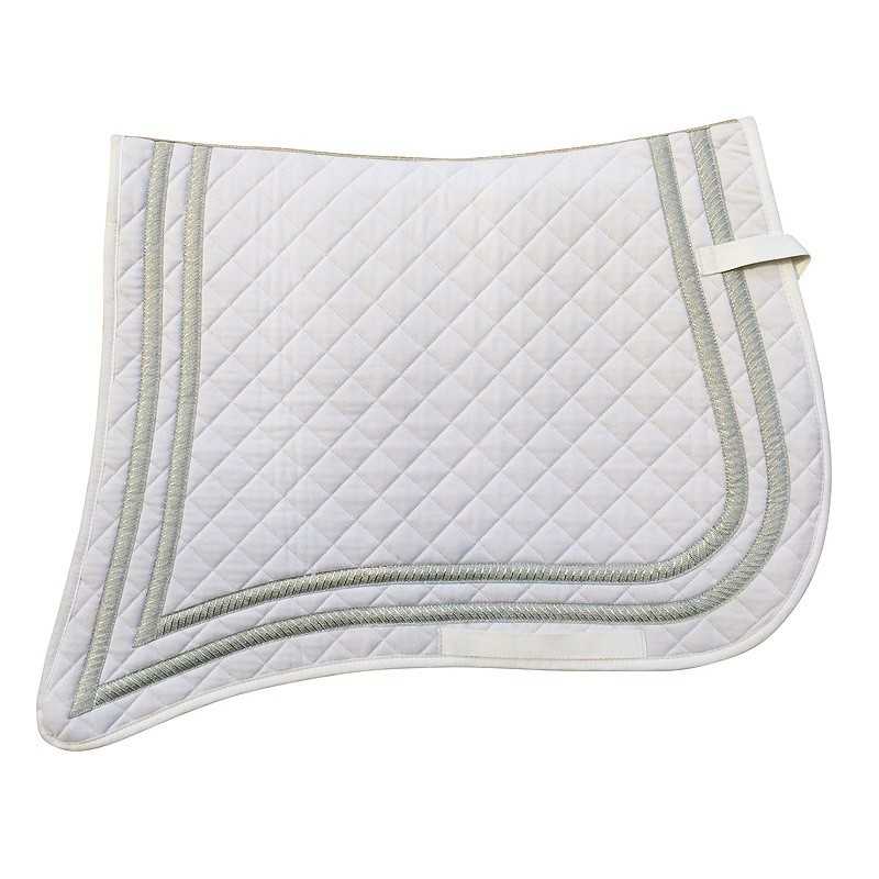Manta branca para sela de cavalo com padrão acolchoado e detalhes cinzentos nas bordas