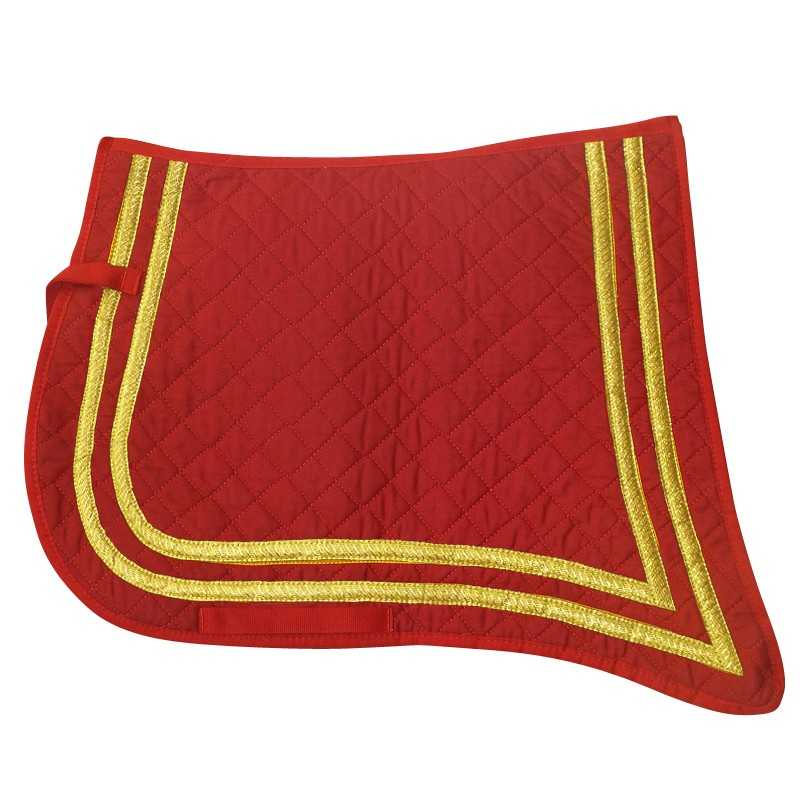 Manta de sela vermelha acolchoada com fitas douradas