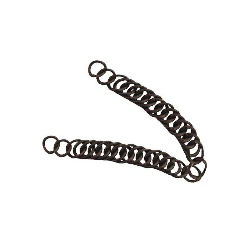 Duas correntes metálicas pretas com elos redondos entrelaçados sobre fundo branco