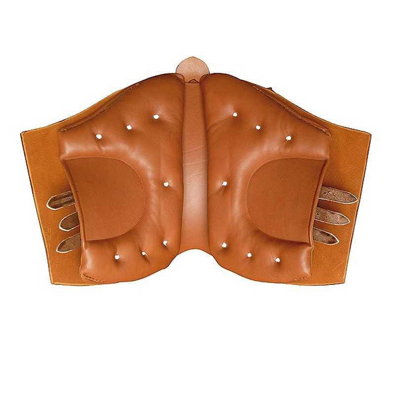 Cinto largo castanho de couro acolchoado com rebites metálicos prateados