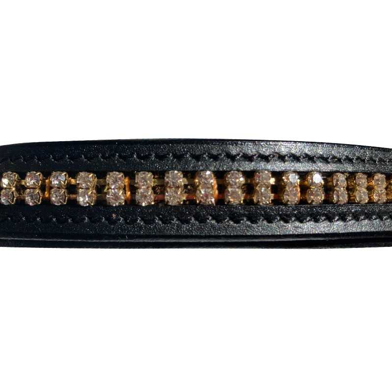 Cabeçada para bridão com rédeas de lona, testeira com linha dupla de pedras