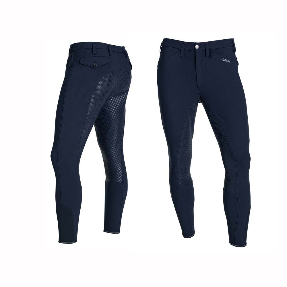 Calças de equitação pretas com painéis antiderrapantes e bolso de aba