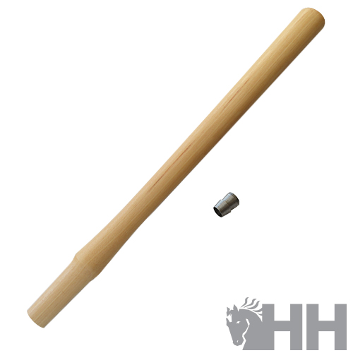 Cabo de madeira claro com acessório metálico e logotipo HH