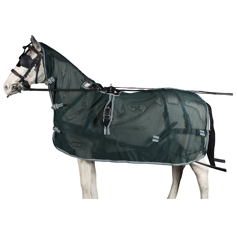 Cobertura verde escuro para cavalo com capuz e tiras ajustáveis
