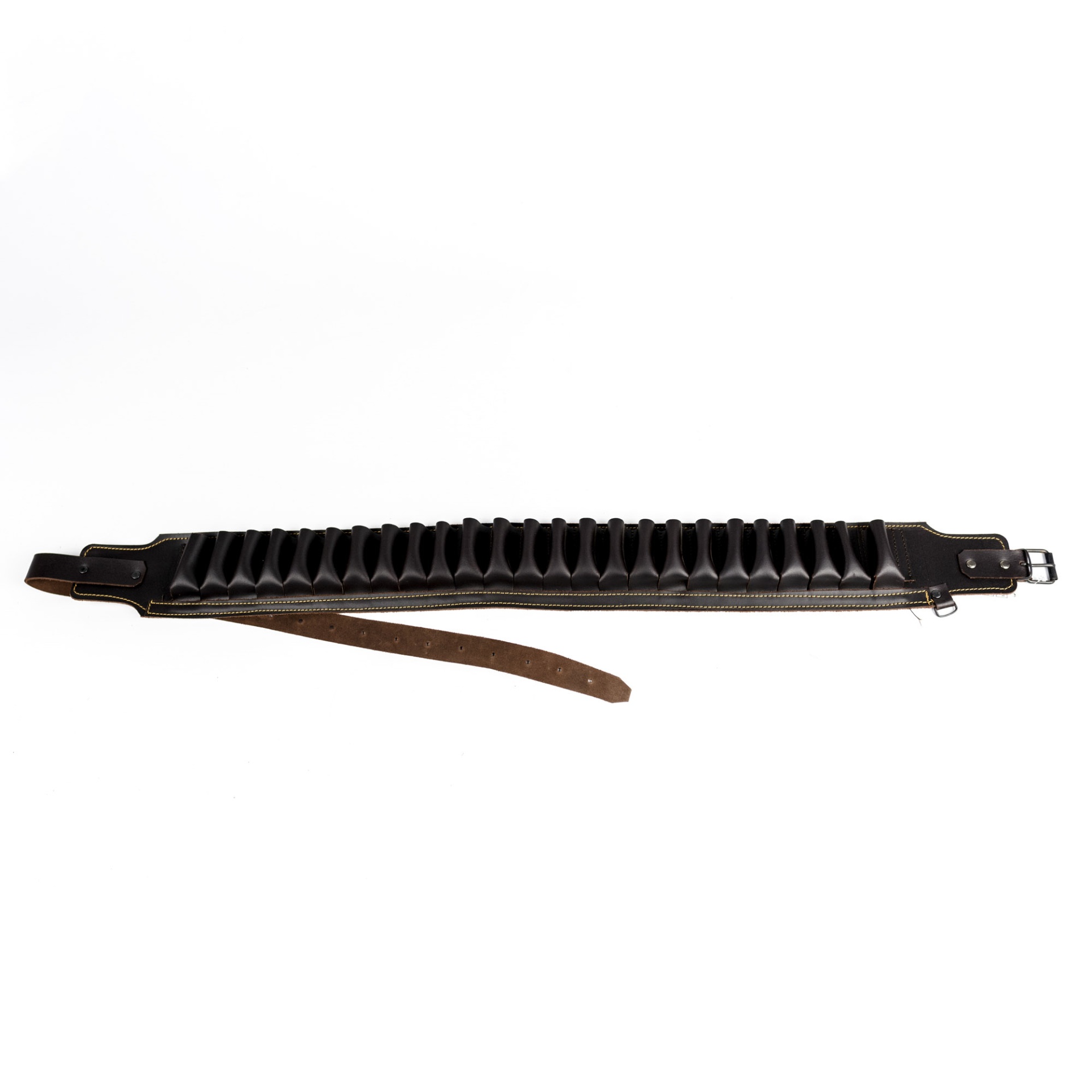 Cartucheira de cinto de couro simples. Calibre 410.